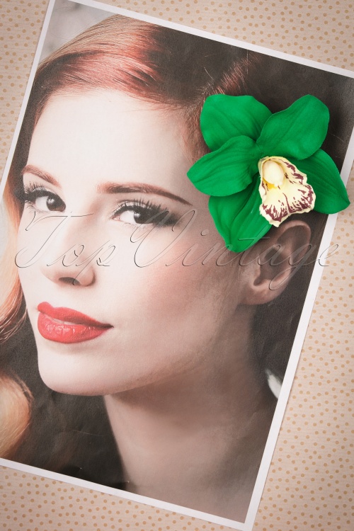 Lady Luck's Boutique - 50s Orchid Pretty Hair Clip in Emerald Green 2