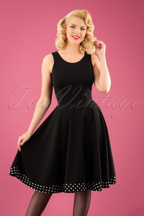 50s Lesly Polkadot Cape Swing Dress in Black