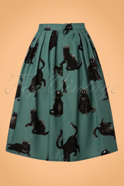 Victory Parade - TopVintage Exclusive ~ 50s Cats Swing Skirt in Duck Egg Green 2