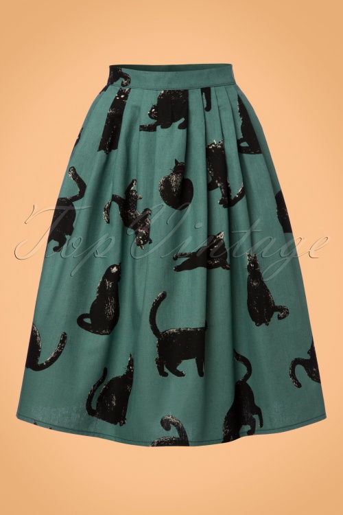 Victory Parade - TopVintage Exclusive ~ 50s Cats Swing Skirt in Duck Egg Green