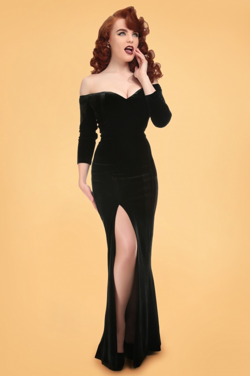 50s Anjelica Velvet Maxi Dress in Black