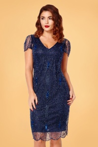 GatsbyLady - Downton Abbey Flapper Dress Années 20 en Bleu Marine 3