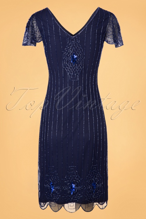 GatsbyLady - Downton Abbey Flapper Dress Années 20 en Bleu Marine 6