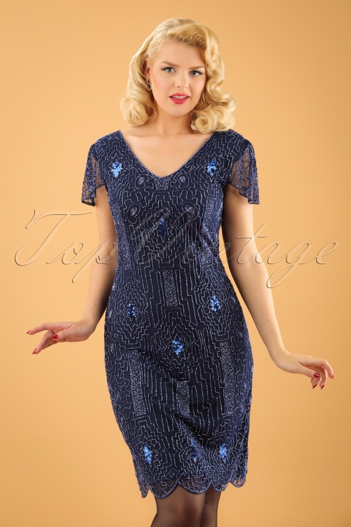 GatsbyLady - Downton Abbey Flapper-jurk in marineblauw