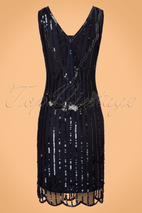 GatsbyLady - Audrey Flapper Dress Années 20 en Noir et Bleu Marine 4