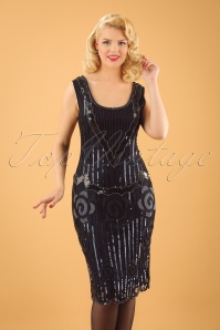GatsbyLady - Audrey Flapper-jurk in zwart en marineblauw 2