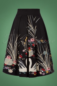 Lindy Bop - 50s Daniella Swan Border Swing Skirt in Black 4