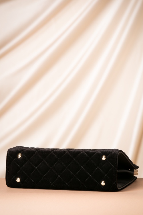 Vixen - 50s Quilted Velvet Handbag in Black 5