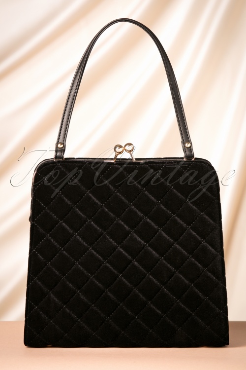 Vixen - 50s Quilted Velvet Handbag in Black