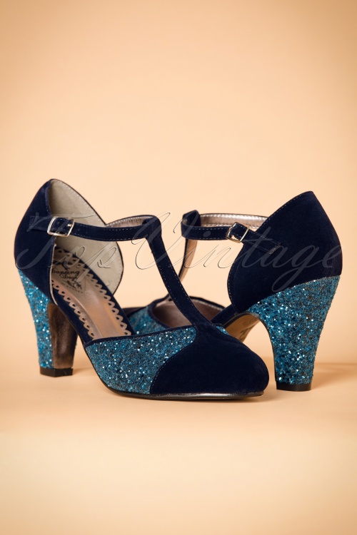 Banned Retro - 20s Sparkles On My T-Strap Pumps in Blue