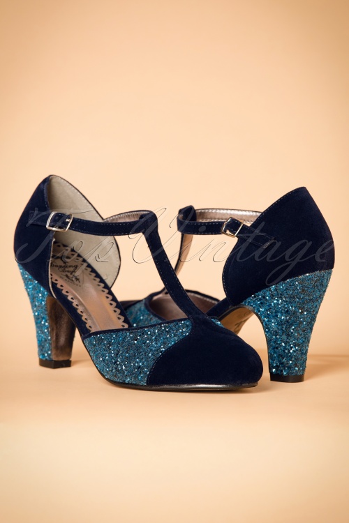 Banned Retro - Glitzert auf meinen T-Strap-Pumps in Blau