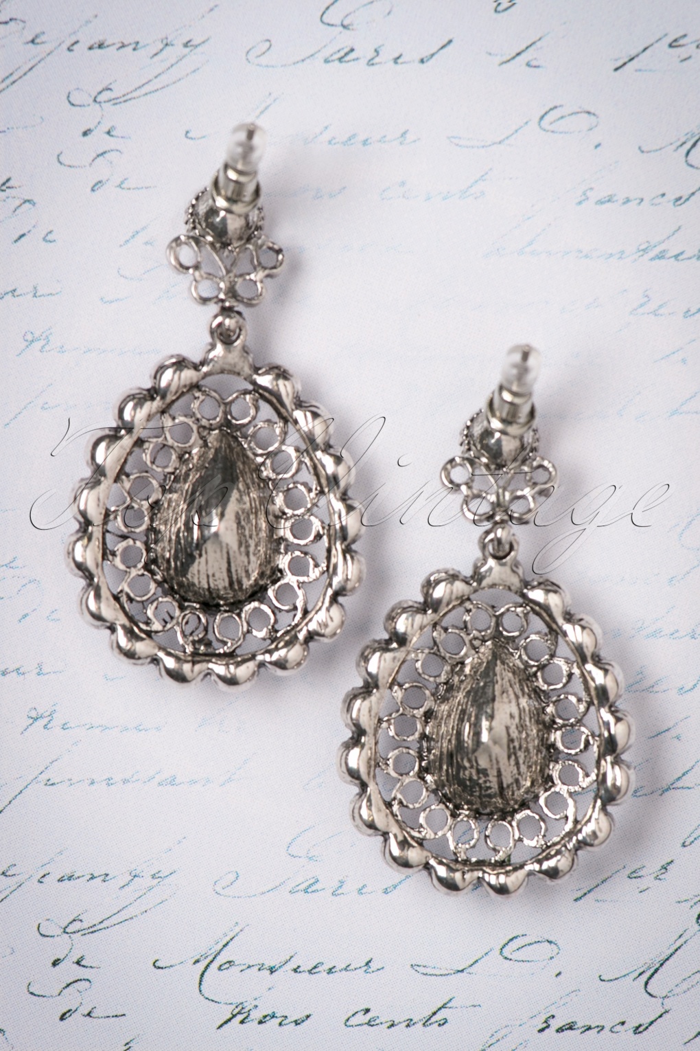 30s Viola Vintage Stud Earrings in Silver