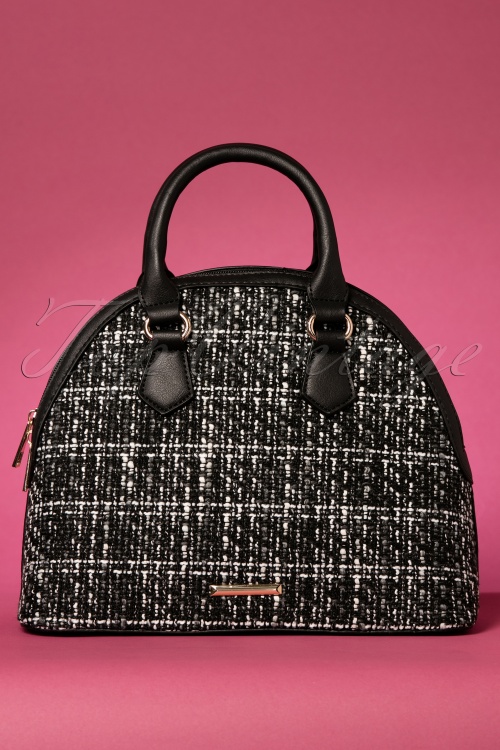 Kaytie - Tweed-Bowlingtasche in Schwarz