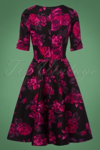 Unique Vintage - 50s Delores Floral Swing Dress in Black and Pink 11