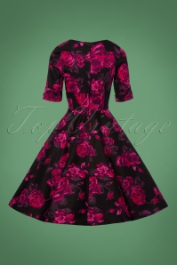 Unique Vintage - Delores Floral Swing Dress Années 50 en Noir et Rose 12