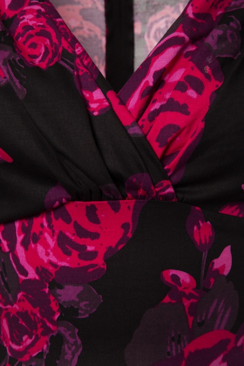 Unique Vintage - Delores Floral Swing-jurk in zwart en roze 10