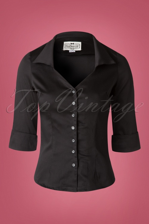 Collectif Clothing - 50s Mona 3/4 Sleeve Blouse Années 1950 en Noir 2