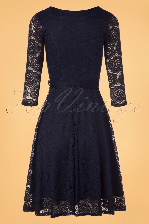 Vintage Chic for Topvintage - Myra Lace Tea Dress Années 50 en Bleu Marine 2