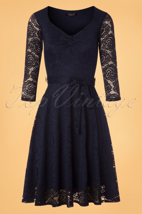 Vintage Chic for Topvintage - Myra Lace Tea Dress Années 50 en Bleu Marine