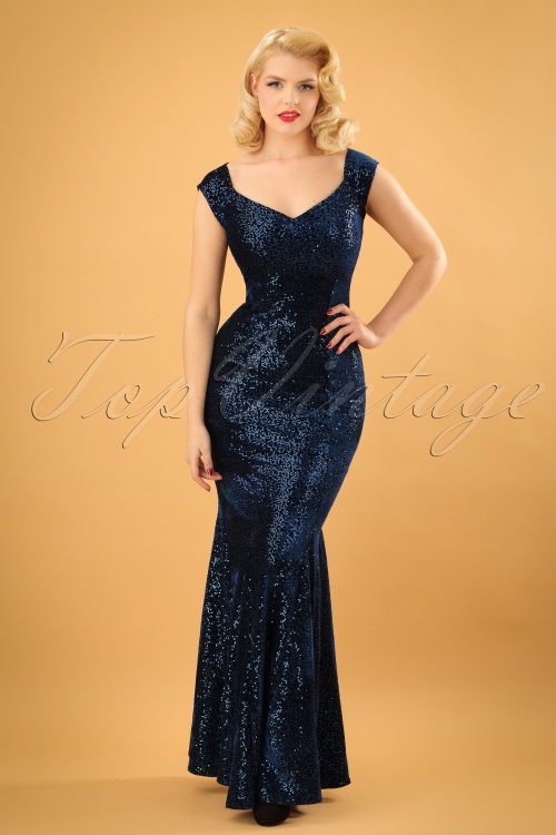 Vintage Chic Velvet Sequins Navy Maxi Dress 108 31 19700 20161116 2 (1)w