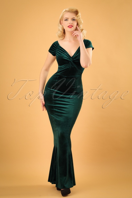 Verwonderlijk 50s Glenda Velvet Maxi Dress in Green EI-07
