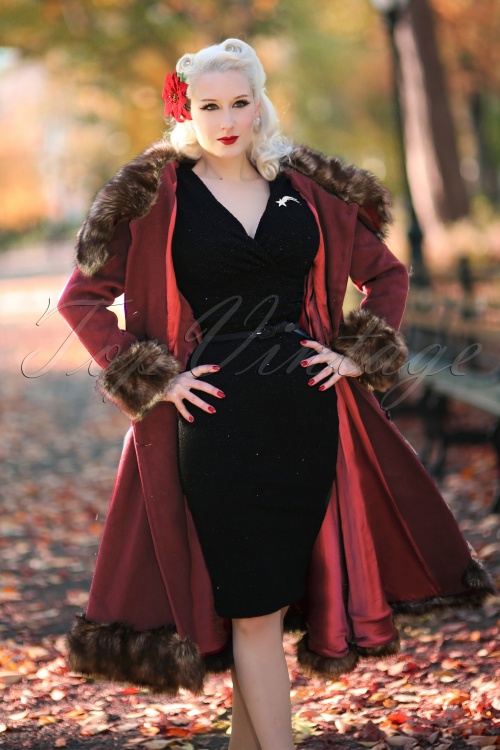 Collectif Clothing - 30s Pearl Coat in Wine Wool 2
