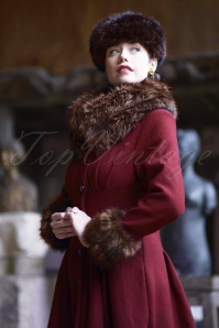 Collectif Clothing - 30s Pearl Coat in Wine Wool 8