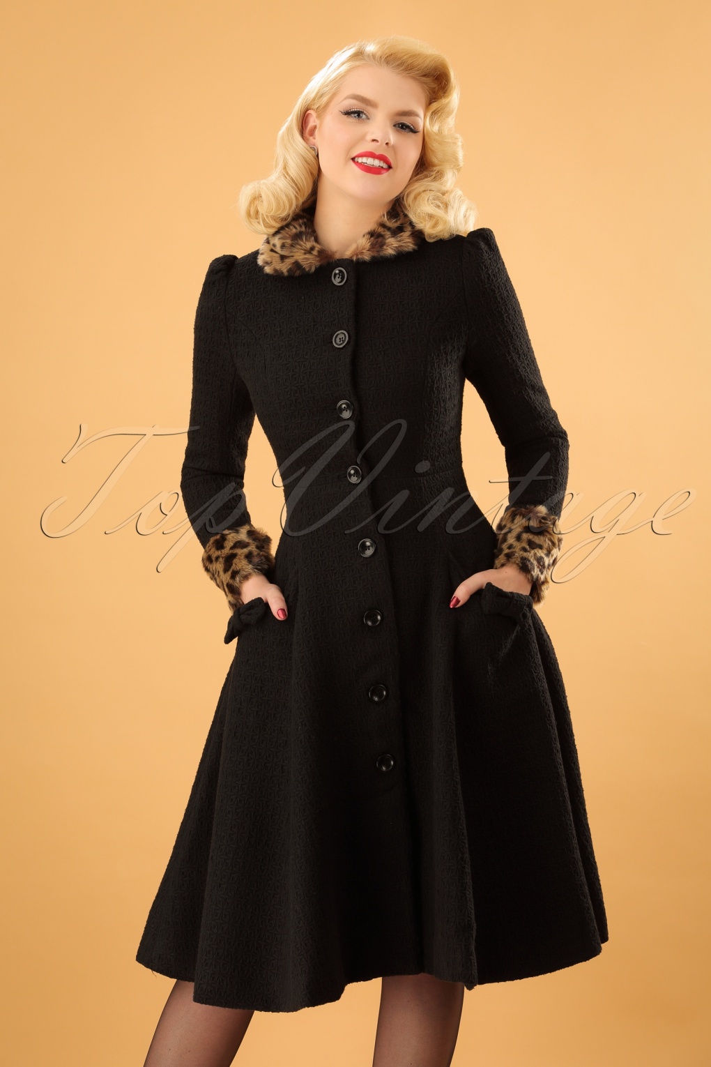 50s Gina Leopard Coat in Black