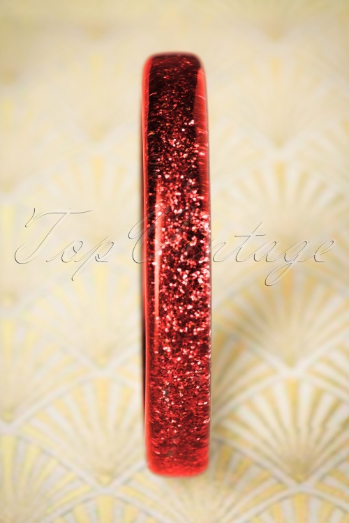 Splendette - Exklusiv von TopVintage ~ Fedora Midi-Glitter-Armreif in Rot 2