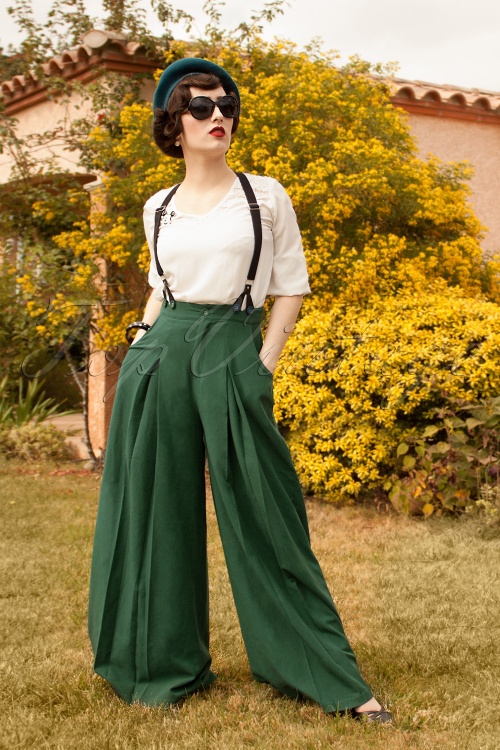 Vixen - 40s Laura Trousers in Forest Green 2