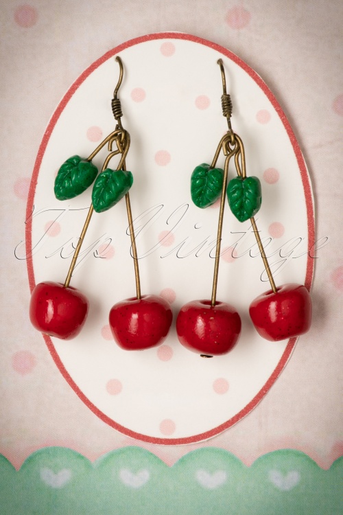 Sweet Cherry - 50s Sweet Sparkling Cherries Earrings in Red