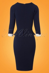 Vintage Chic for Topvintage - 50s Gladys Peplum Pencil Dress in Navy and Ivory 6