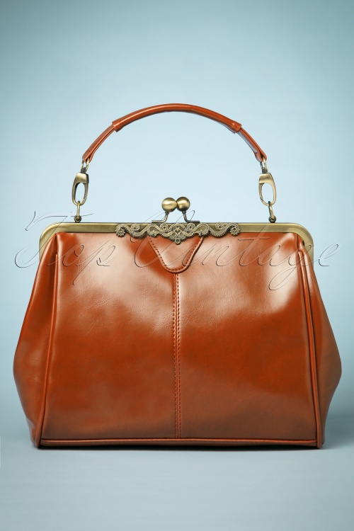 Kaytie - 20s Vintage Frame Kisslock Clasp Bag in Cognac