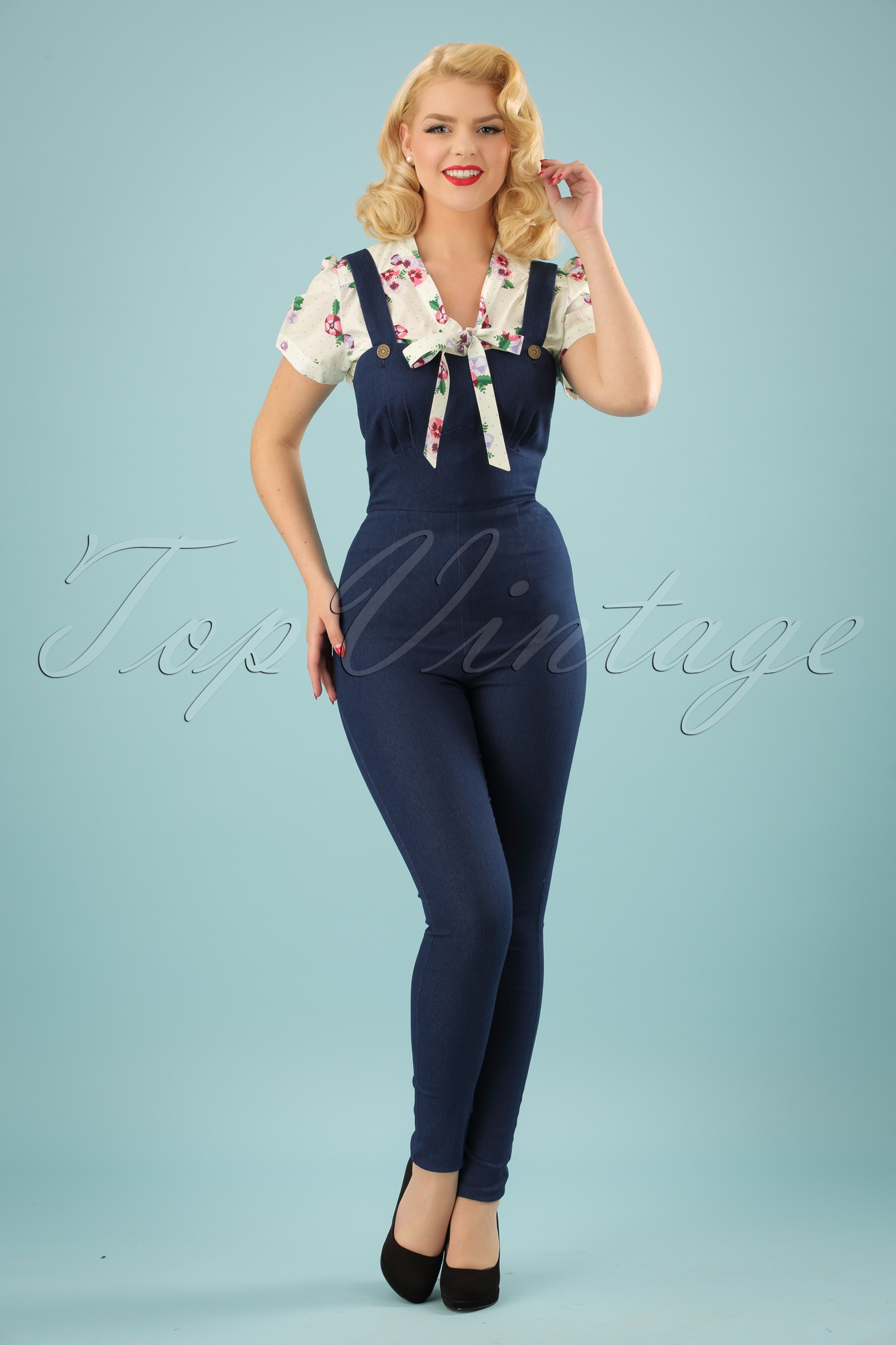 Collectif Clothing - Debra denim tuinbroek in marineblauw 2