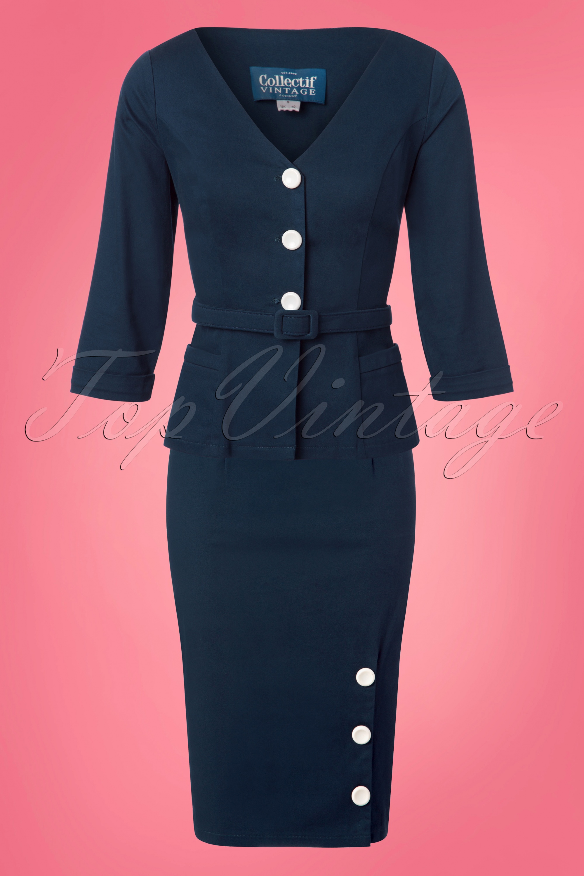 Collectif Clothing - Charlotte pencilrok in marineblauw 4