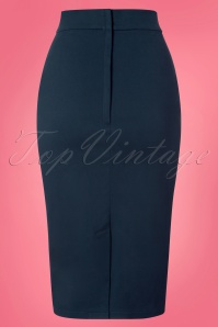 Collectif Clothing - Charlotte Pencil Skirt Années 50 en Bleu Marine 6