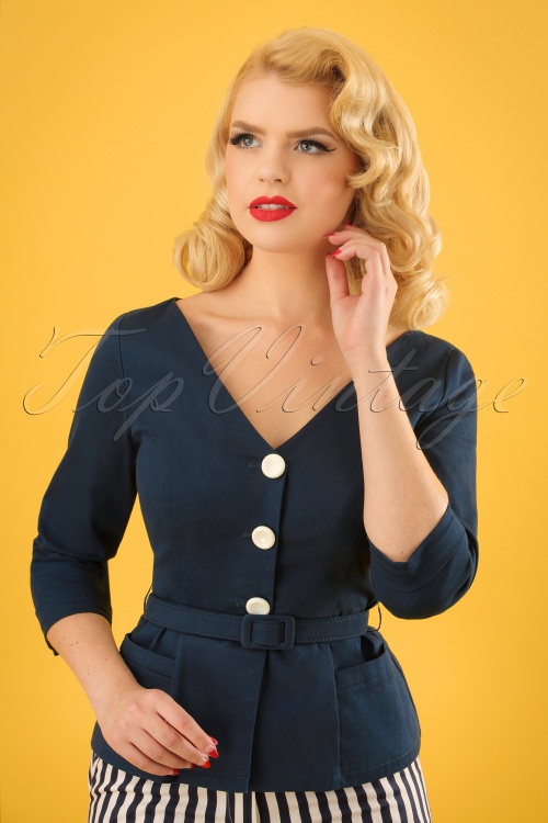 Collectif Clothing - Charlotte Suit Jacket Années 50 en Bleu Marine