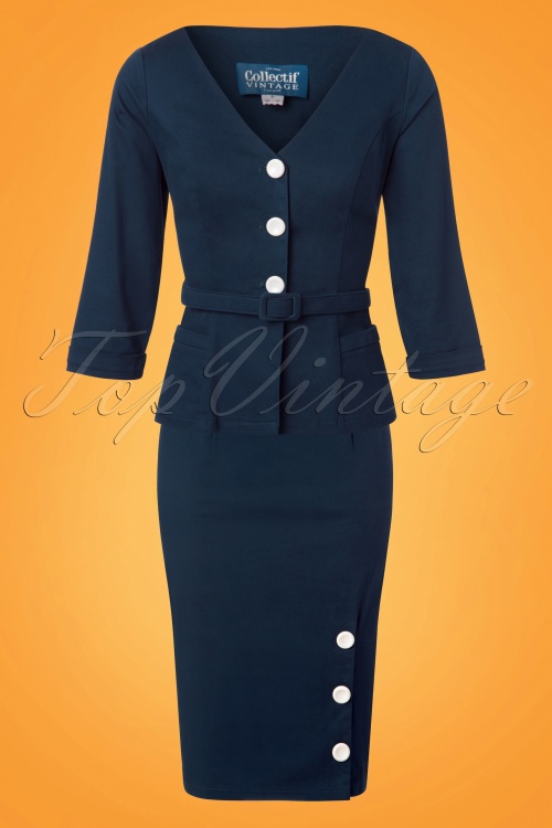 Collectif Clothing - Charlotte Suit Jacket Années 50 en Bleu Marine 6