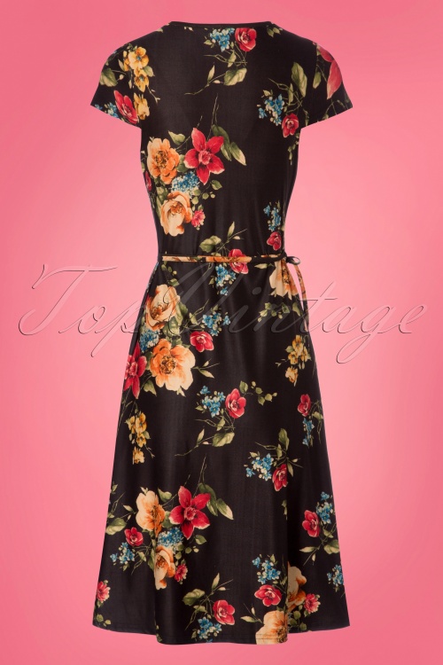 Vixen - 50s Sophia Floral Wrap Dress in Brown 5