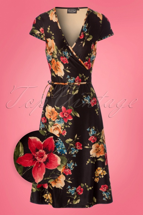 Vixen - Sophia Floral Wrap Dress Années 50 en Marron 2