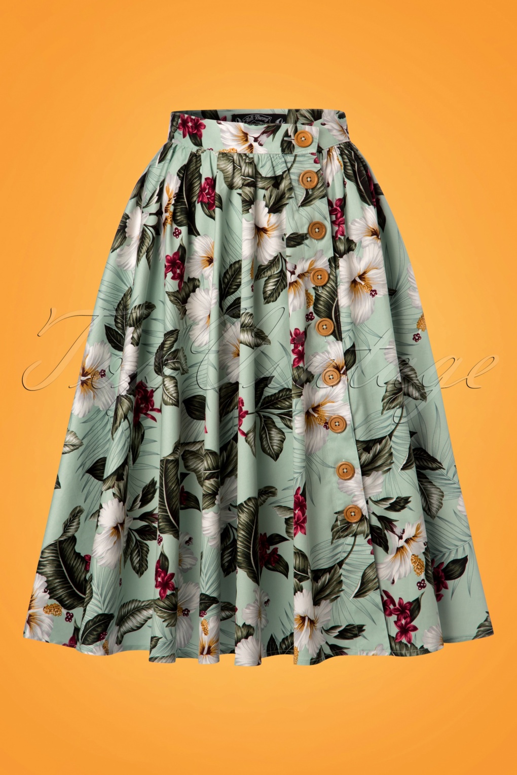 50s Tahiti Floral Swing Skirt in Mint Green