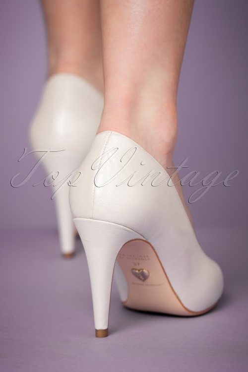 50s Leather Peeptoe Pumps in Pearl White