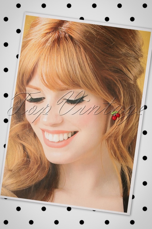 Vixen - Sparkly Cherry Stud Earrings Années 50 en Argenté 2