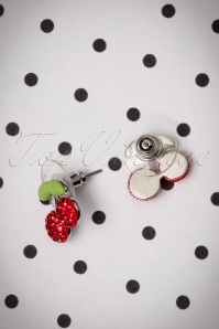 Vixen - 50s Sparkly Cherry Stud Earrings in Silver 3