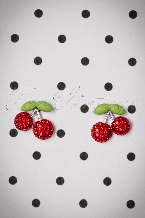 Vixen - Sparkly Cherry Stud Earrings Années 50 en Argenté