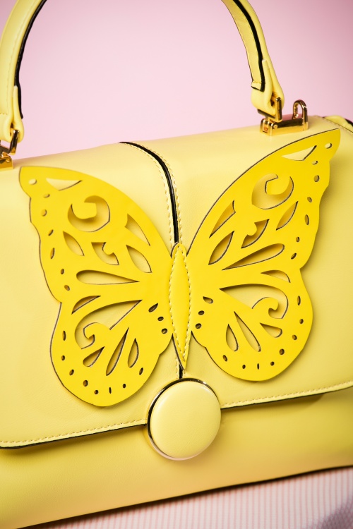Banned Retro - 60s Beautiful Butterfly Handbag in Yellow 2