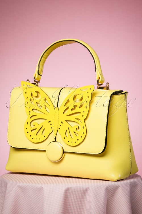 Banned Retro - 60s Beautiful Butterfly Handbag in Yellow