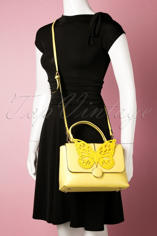 Banned Retro - 60s Beautiful Butterfly Handbag in Yellow 6