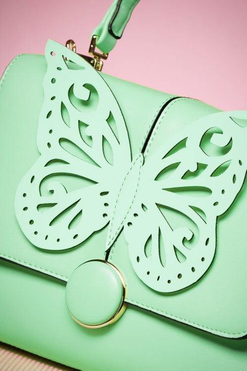 Banned Retro - 60s Beautiful Butterfly Handbag in Mint Green 2