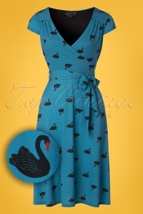 Lindy Bop - 50s Dawn Swans Swing Dress in Blue 2
